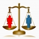 Dibuix d'icones d'un homei una dona en una balança en equilibri