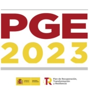 Logo de los PGE 2023, en rojo y amarillo